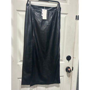 Women's COMMENSE Black Faux Leather Maxi Skirt L